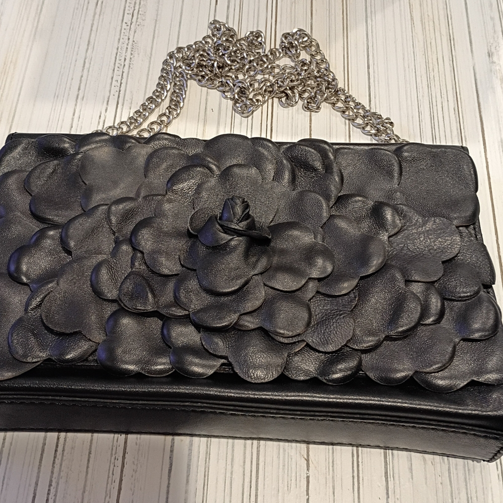 Patricia Nash Black Leather Floral Clutch